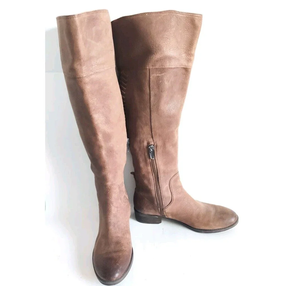Vince Camuto Patamina Over The Knee Boot Taupe Brown‎ Leather Size 6.5 Lace-up